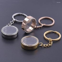 Keychains 1Pc Stainless Steel Glass Memory Locket Ashes Key Holder For Women Round Floating Living Relicario Pendant Keychain Jewellery