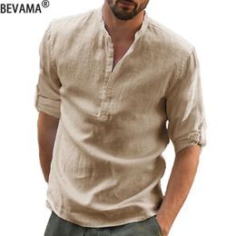 Cotton Linen Shirt Men Casual Loose Blouse Solid Colour Long Sleeve Tee Shirts Spring Autumn Blouses Handsome Plus Size Tops 240125