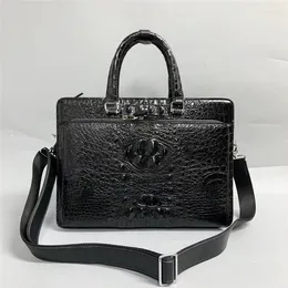 Briefcases Authentic Genuine Alligator Leather Businessmen Large Black Briefcase Handbag Exotic Real Crocodile Skin Male Documents Package