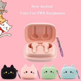 Headphones New Arrival Cute Cat Wireless Earphone Bluetooth 5.0 TWS Headset Macaron Earbuds With Mic Charging Box Waterproof