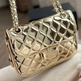 24C Women Patent Leather Classic Flap Shoulder Bags Luxury Designer Quilted Rectangular Bags High Quality Gold Metal Hardware Chain Crossbody Bag Charm Coin Purse