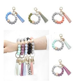 Silicone Bead Bracelet Party Favor Beech Tassel Keychain Pendant Leather Bracelets Ladies Jewelry Supplies DD3927682649