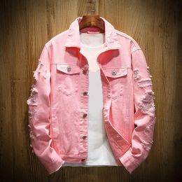 Men Jean Jacket Men Jacket Ripped Hole Daily Wear Male Single Breasted Pockets Jacket 240123