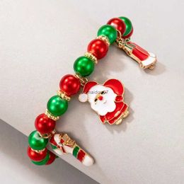 Chain 2022 Fashion Red Green Christmas Themed Bracelet for Women Anta Claus Hand Chain Crutch Reindeer Bracelet Party Jewellery GiftsL24