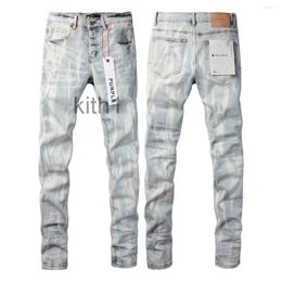 Men's Jeans Designer Purple Brand Mens Male Light Blue Y2k High Street Paint Graffiti Pattern Damaged Ripped Skinny Pants B283