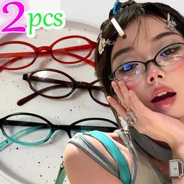 Sunglasses Retro Oval Glasses Tint Green Girl Y2K Street Seaside Style Women Red Transparent Glass Frame Fashion Accessories