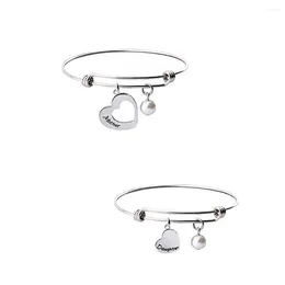 Charm Bracelets 2 PCS Gift Adjustable Bangle Heart-shaped DIY Accessary Stainless Steel