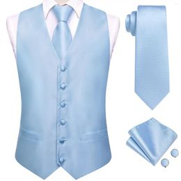 Men's Vests Hi-Tie Wedding Mens Silk Tie Solid Set Business Waistcoat Jacket Necktie Hanky Cufflinks Blue Pink Gold Green Beige Purple