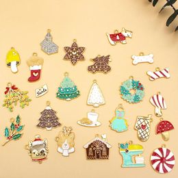 Charms 10pcs Alloy Enamel Charm Accessories Christmas Series Earrings Tree Necklace Pendant DIY Handmade