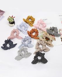 Boutique Bows Elastic Hair band for girl and woman hair Accessories Plaid Bunny Ear Pony Tail Hair Tie Rope6987518