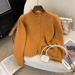 Spring and Autumn Roll-Neck Sweater Jacket Women's Niche Loose Contrasting Knit Cardigan Top