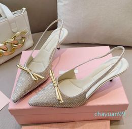 Sandals Heel Height 5.5 cm elegant and stylish Bailey Mary Jane Crystal Empty back heels Wedding Shoes Party shoes Leather stilettos 2024