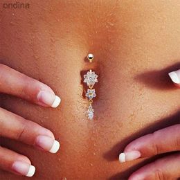 Navel Bell Button Rings New Fashion Sexy Piercing Navel Nail Body Jewellery Flower Pendant Crystal Belly Button Rings for Women Girls #77463 YQ240125