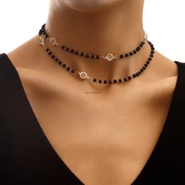 ペンダントネックレスブラックガラスビーズラインストーン鎖骨チェーン女性のためのネックレス2021ファッションジュエリービーズネックレス