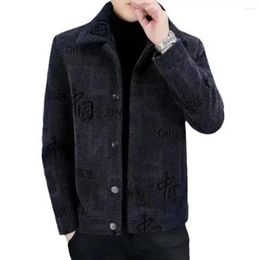 Men's Jackets Men Coat Chinese Print Fall Winter With Turn-down Collar Single-breasted Long Sleeve Cardigan Jacket Thick For