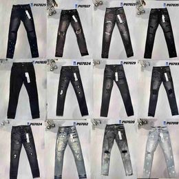 Man Purple Ripped Biker Slim Straight Skinny Pants Designer True Stack Fashion Jeans Trend Brand Vintage Pant Mens UW7S