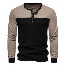 Men's T Shirts Mens Distressed Henley Vintage Black Long Sleeve Shirt Men Casual Button Down Washed Cotton T-shirts For Camisetas