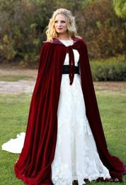 Custom made 2020 New Hooded Bridal Cape Burgundy Velvet Christmas Winter Hallowe Wedding Cloaks Wedding Bridal Wraps Bridal Coat J5043921