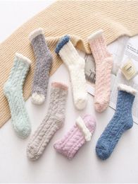 Lady Winter Warm Fluffy Coral Velvet Thick Towel Socks Candy Colour Floor Sleep Fuzzy Socks Women Girls Stockings2827631