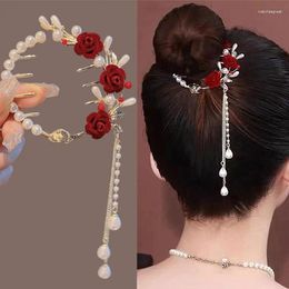 Hair Clips Elegant Tassel Claw Rhinestone Pearl Flower Clip Women Barrette Girl Holder Hairpins Fringe Accessories