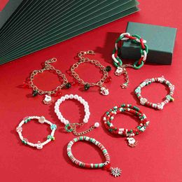 Chain 2023 New 1PCS Christmas Bracelets Enamel Xmas Tree Bell Santa Snowflake Bracelet Charms for Women Men Gifts Trendy Jewellery SetL24