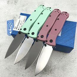 BM Mini Bugout 533/533bk Cep Katlanır Bıçak 2.75 // Damla Noktası Düz ​​Bıçak Pembe/Yeşil Kulplar Açık Hava Hayatta Kalma Kampı EDC Kesme Bıçakları BM 535 3300 9400