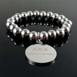 Beaded Strands Elastic Greek Sorority 316L Stainless Steel Letteer Charm Women Jewellery Beaded3216