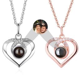 Custom Projection Po Necklace Projection Heart Chain Customised Personalised Po Pendant Memorial Wedding Jewellery Gifts 240119