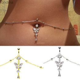 Navel Bell Button Rings Fashion Waist Chains CZ Butterfly Dangling Belly Chain Body Piercing Jewelry Piercing Belly Chain Belly Ring with Chain YQ240125