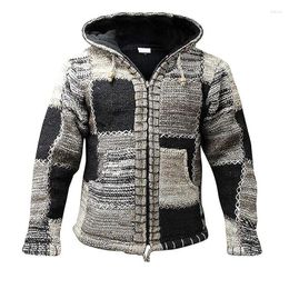 Men's Sweaters 2024 Spring And Autumn Loose Spliced Knitwear Sweater Cardigan Hooded Coat