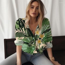 Women's Blouses 2024 Shirt Holiday Casual Style Green Plant 3D Printed Fashion Trend