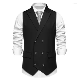 Men's Vests Mens Turn Down Collar Suit Vest Slim Fit Double Breasted Dress Casual Business Formal Waistcoat Men Chaleco Hombre XXL