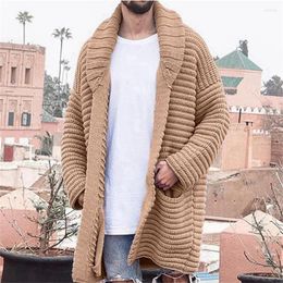 Men's Sweaters Autumn And Winter Products Sweater Coat 2024 Knitted Long Cardigan Lapel Pocket Solid Thicken Warm Knitwear Casual