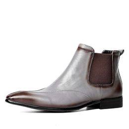 Mens Genuine Leather Boots Handmade Quality Brand Designer New Style Slip on Black Business Dress Shoes for Male