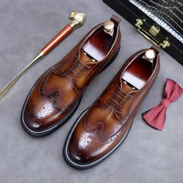 Dress Shoes Leather Men Cowhide Business Black Casual Increase British Korean