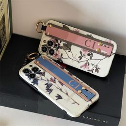 Designer Shell 15promax Wrist Strap Cell Phone Case For Iphone 15 14 Pro Max Plus 13 12 Iphone Case Luxury Flower Print Phone Cases Soft Mobile Phone Shell