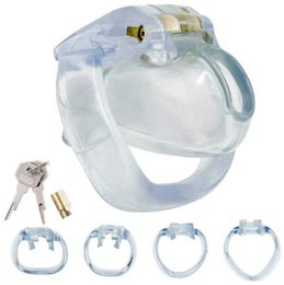 Transparent HT-V4 Device Plastic Cock Cage with 4 Penis Ring Men's Belt Adult Sex Toy 2106291408538
