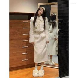 Two Piece Dress Suirt And Skirt Set Lapel Solid Long Sleeve Casual Blazers Tops Straight A-line Skirts Vintage Korean Style Suits 2024