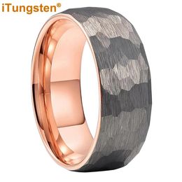 Bands iTungsten 6mm 8mm Men Women Two Colours Hammered Tungsten Carbide Ring Engagement Wedding Band Trendy Jewellery Domed Comfort Fit