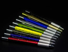 20pcs/lot 6 in 1 Tool Ballpoint Pen Screwdriver Ruler Spirit Level Multi-function Aluminium Touch Screen Stylus Pen 240122