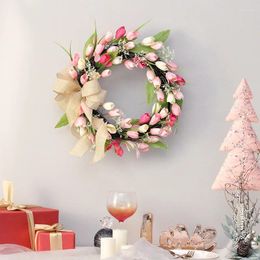 Decorative Flowers Artificial Tulip Wreath Fake Wall Hanging Valentine's Day Ornaments Door Pendant Home Room Wedding Spring Decoration