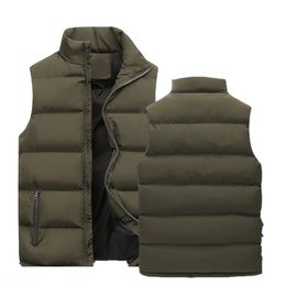 Men' Vest Jackets Warm Sleeveless Male Cotton Padded Coats Men Stand Collar Casual Waistcoats Clothing 240119