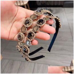 Headbands Baroque Style Retro Clock Rhinestone Headband Trend Black Diamond Hairband Fashion Designer Adt Hair Accessories Drop Deliv Dhz7D