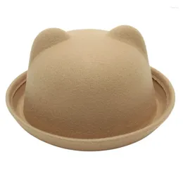 Berets Dome Top Hat Billycock College Style Adults Children Jazz Fedora Bear Ear Felt Cap Cute Sunhat Outdoor Parent-Child