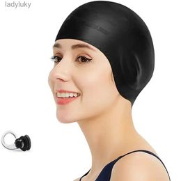 Swimming caps Silicone Swimming Cap Cover Ears for Men Women Waterproof Ear Protection 3D Durable Moisture-proof Swim rubberL240125