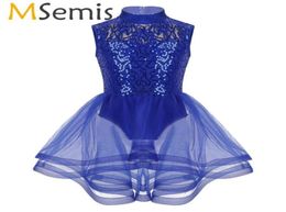 Girls Sequins Mesh Tutu Ballet Dresses Figure Ice Skating Dress Gymnastics Leotard Performance Competition Lyrical Dance Costume S7785723