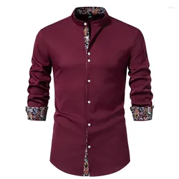 Men's Dress Shirts 2024 Patchwork Henley For Men Brand Long Sleeve Formal Shirt Male Stylish Wedding Business Prom Chemise Hombre