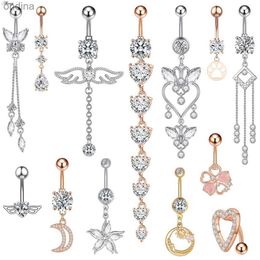 Navel Bell Button Rings Alisouy 1pc Stainless Steel Butterfly Moon Heart Wing Water Drop Zircon Sexy Belly Ring Navel Piercing Women Button Ring Jewellery YQ240125