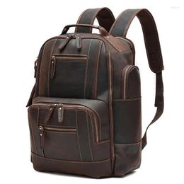 Backpack High Quality Big Large Vintage Brown Genuine Crazy Horse Leather A4 15.6'' Laptop Women Men Cowhide Travel Bag M6597