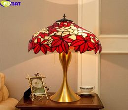 Tiffany Style Table Lamp Red Lampshade Stained Glass Desk Light Colorfull Alloy Base Decorative Handicraft Arts Lamps5559655